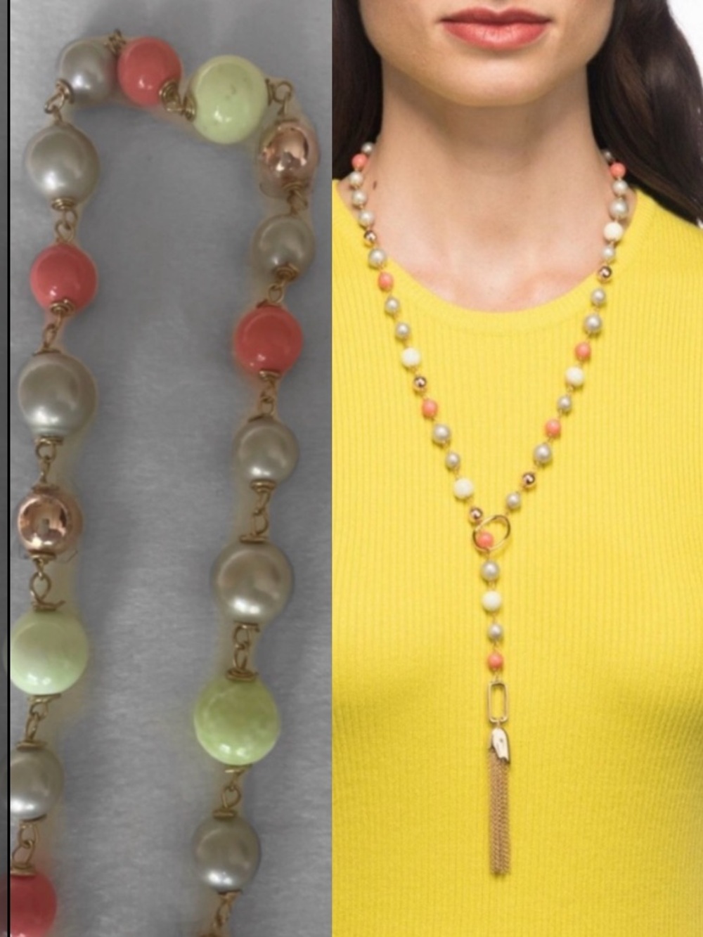 ALEXIS BITTAR Beaded Lariat Coral Green Tulip Tassel Necklace